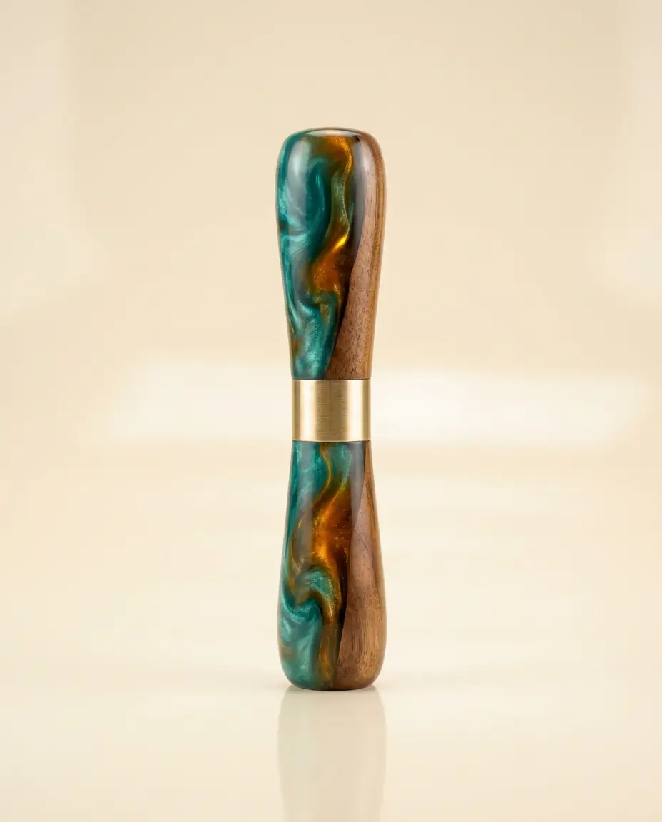 Handmade craft tool handle in swirled resin and walnut