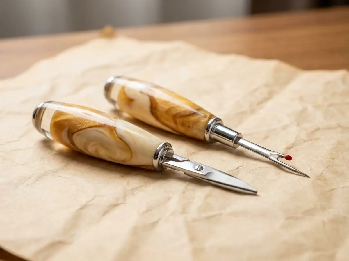 Matched mini scissors and seam ripper