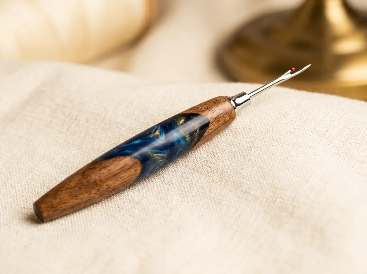 Handmade seam ripper with resin and walnut handle