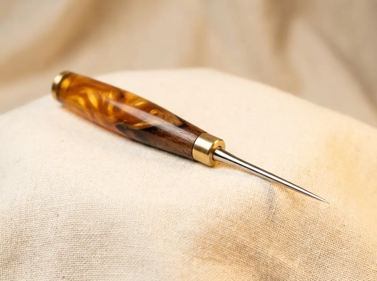 Handmade stiletto awl with resin and wood handle